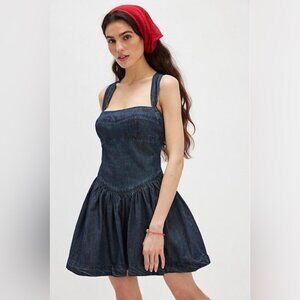 Free People Laurel Denim Mini Dress in Antique Dark Wash